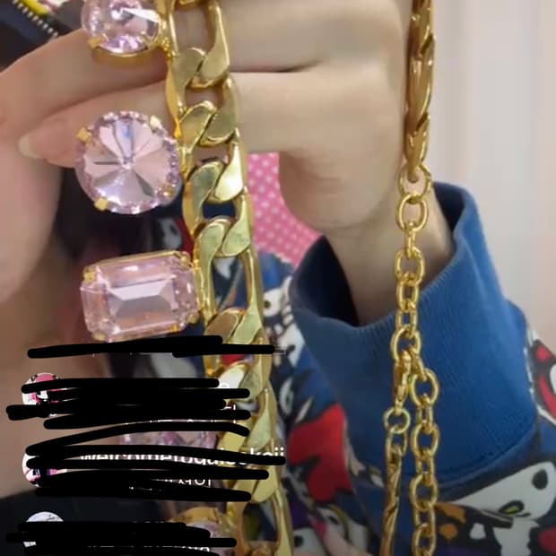 빈티지 갸루 골드 핑크 스톤 스왈 목걸이