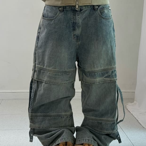 빈티지 스트랩 와이드 팬츠