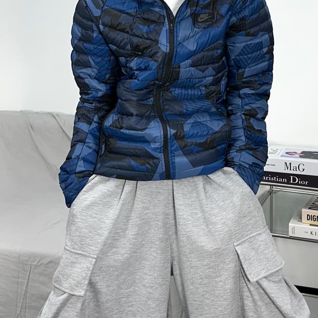 나이키 블루 카모 경량패딩 L