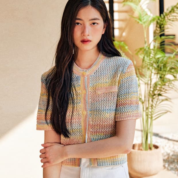 마조팩토리(MAJOFACTORY) 크로쉐 니트가디건 55-66