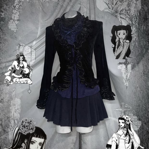 엑시즈팜 유카리깔 체크 네이비 공겜여주 프릴 코디세트 