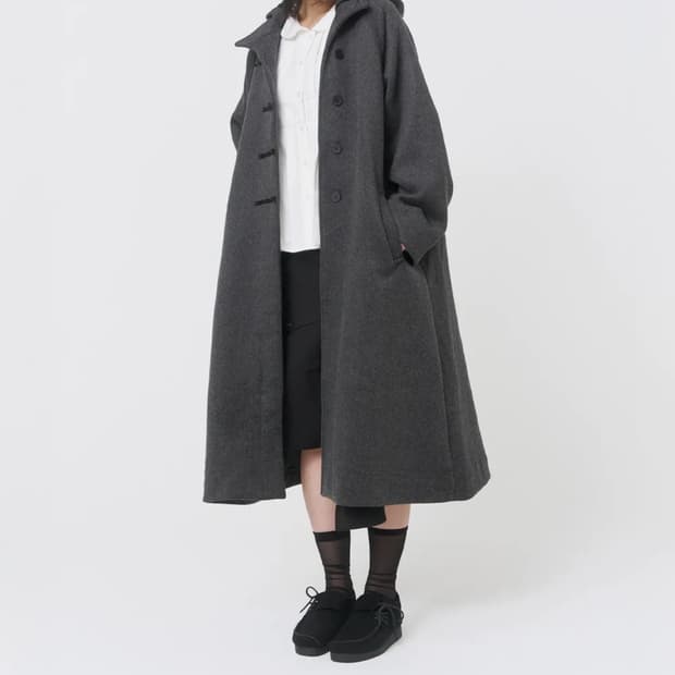 미세키서울 후드 롱 더플 코트 차콜