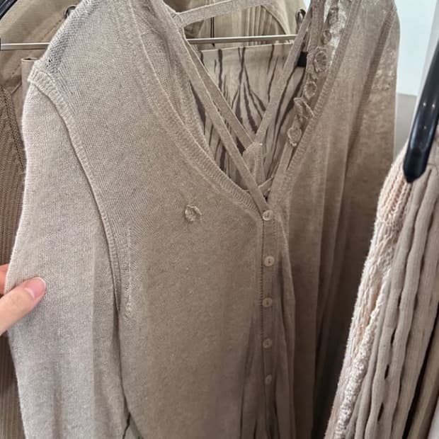 린넨 베이지 레이어드 디테일 가디건 