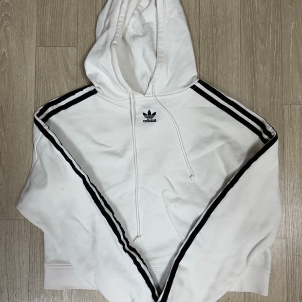 아디다스 삼선 크롭 후드티