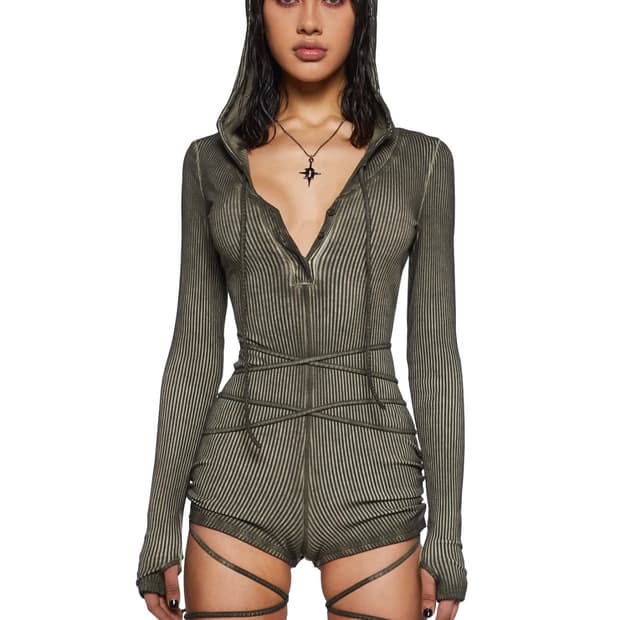 Dolls kill darker wavs hooded romper xs
