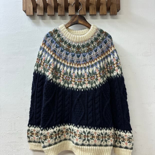 헤비울 100% 노르딕 멀티 컬러 스웨터 니트 