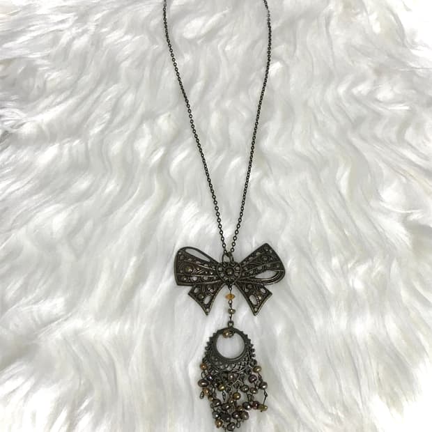 빈티지 엔틱 골드 리본 보헤미안 갸루 모리걸 롱 드롭 체인 목걸이