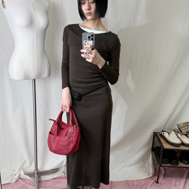 Maxmara (Italy) 레이온 울 롱 드레스