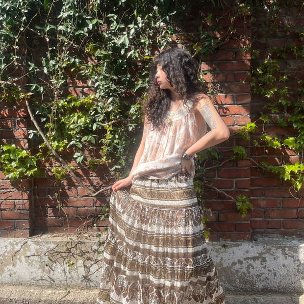 에스닉 페이즐리 패턴 롱스커트