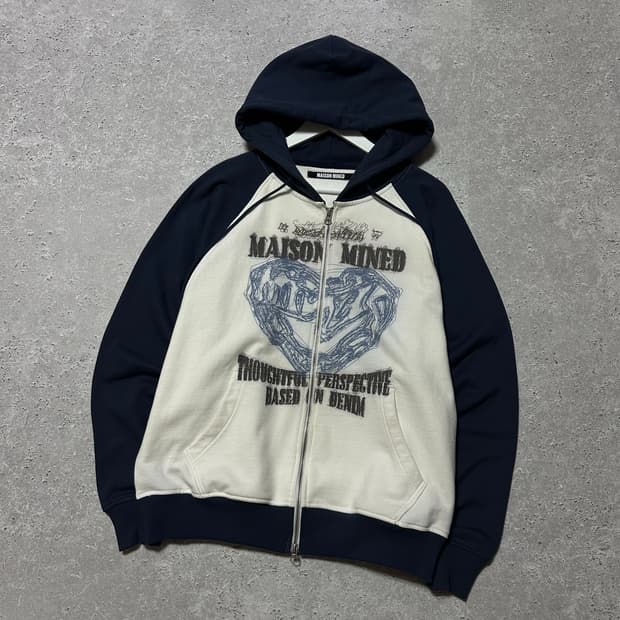 메종미네드 하트 배색 스웻 후드집업