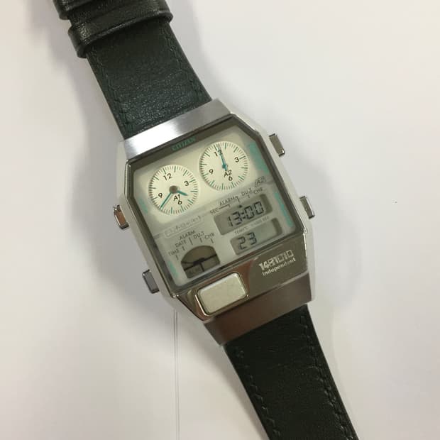 80s citizen ana-digi temp green