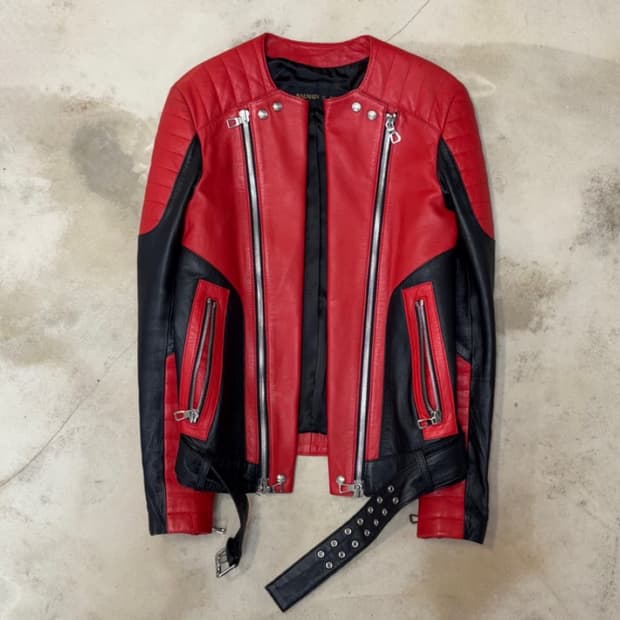 [44] AW15 Balmain x H&M Red Biker Jacket