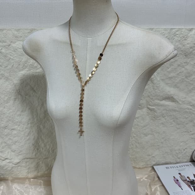 빈티지 Y-넥타이 십자가 쿠바체인 목걸이