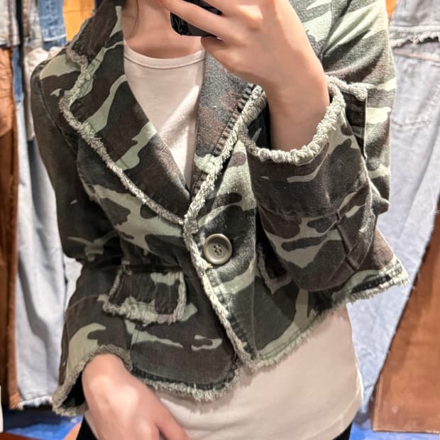 Jpn vtg 밀리터리 카모 크롭 자켓
