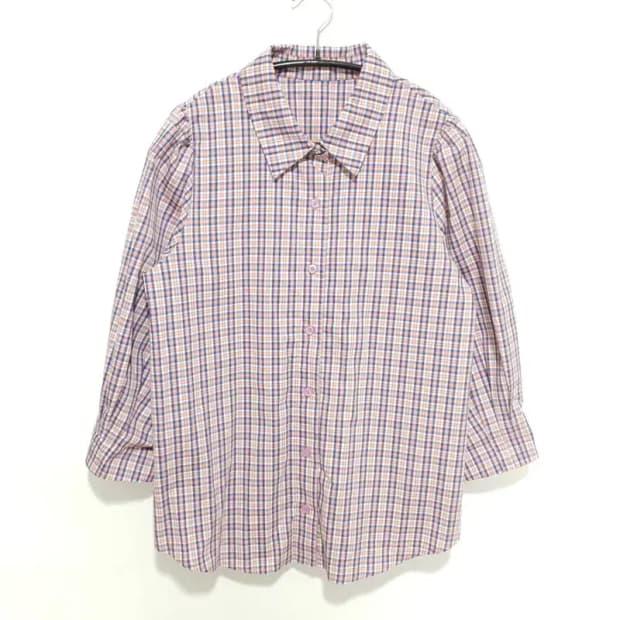 랭앤루 퍼프 소매 체크 7부 셔츠 55_S0113