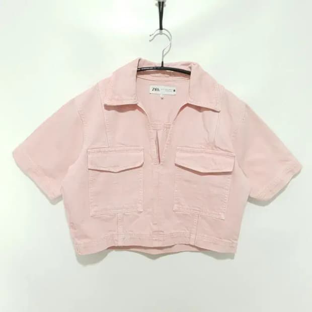 자라 데님 크롭 반팔 셔츠 XS_S1127