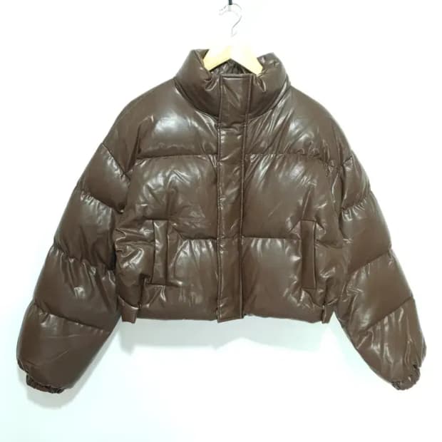 유광 레더 크롭 숏 패딩 F_W0318