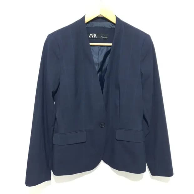 자라 여성 노카라 체크 원버튼 자켓 EUR 40_M1504