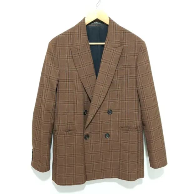 자라 맨 체크 더블 자켓 EUR 48_M1620