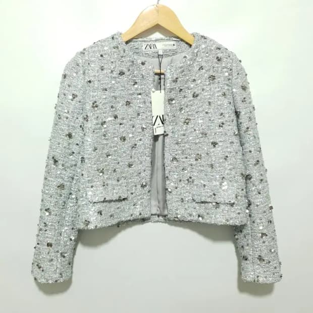 자라 시퀸 스팽클 트위드 오픈 자켓 XS_M1714