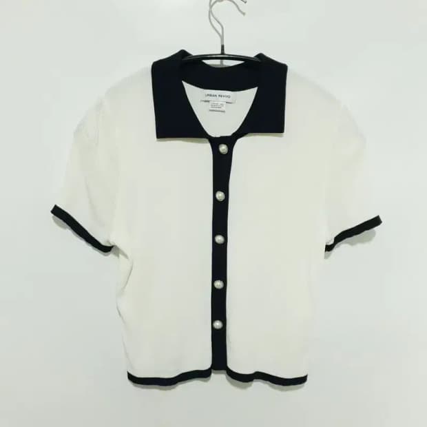 어반레비보 진주 배색 반팔 가디건 L_S1483