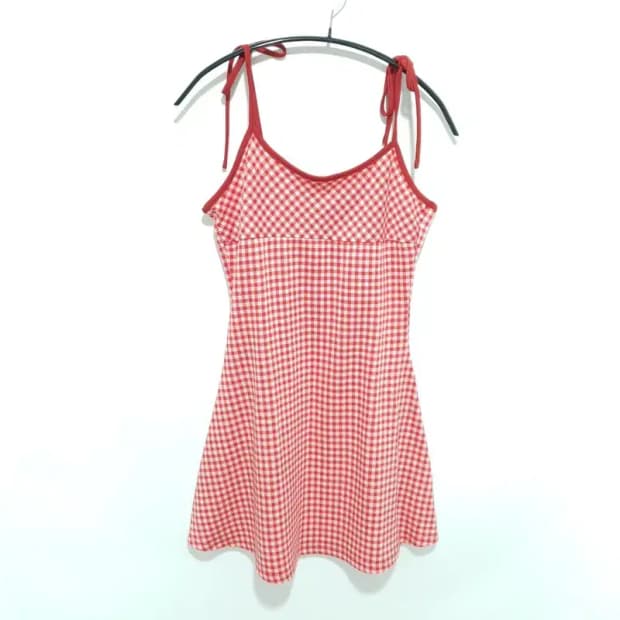 샵사이다 스쿱넥 체크 타이 원피스 M_S1490