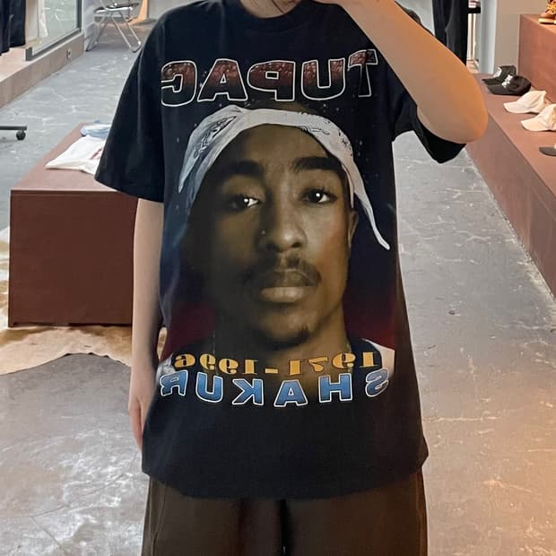 빈티지 투팍 샤커 락 프린팅 반팔 H2526