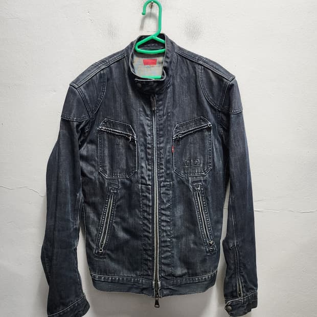 리바이스 00년대 Y2K 다크 인디고 집업 바이커 청자켓