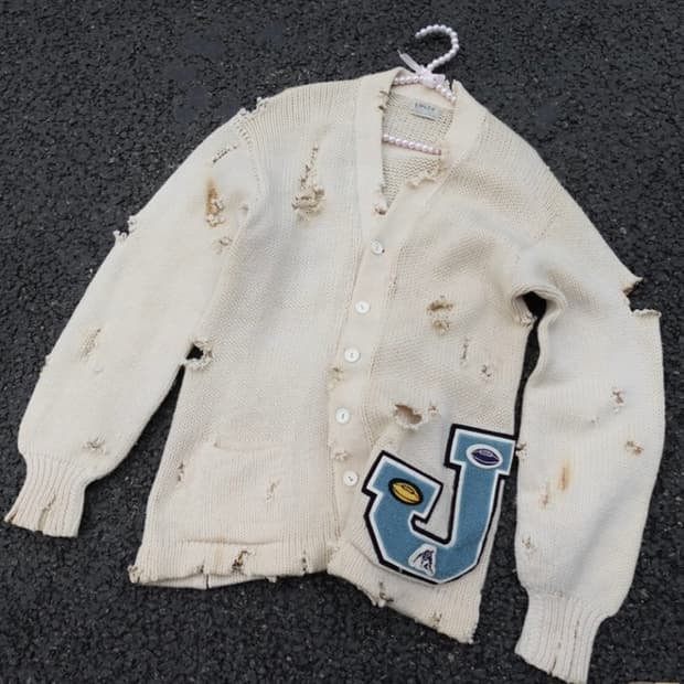 60s Lanza 번드&디스트레스드 레터맨 가디건