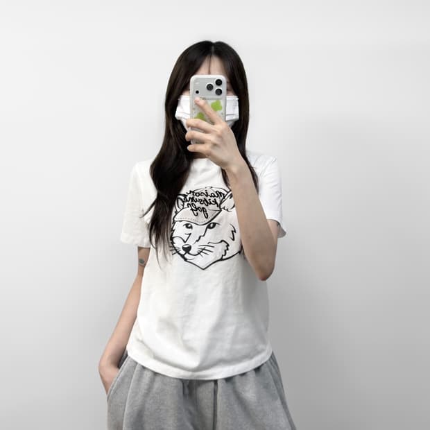 메종키츠네 골프 폭스 반팔티 화이트