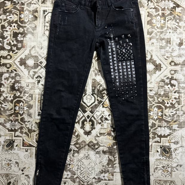 skull attached punk black denim