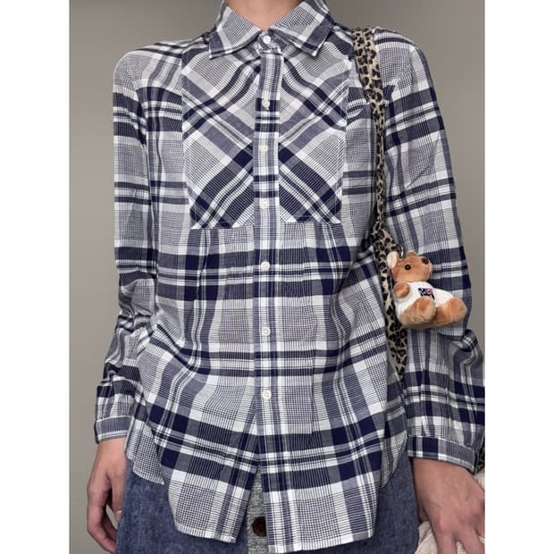 빈티지 블루 체크 셔츠