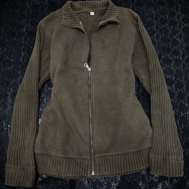 Grunge&Minimal Mood Knit Khaki Zip Up