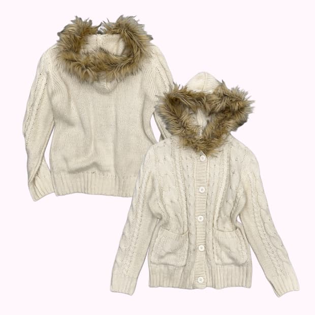 ivory pocket fur hood cardigan