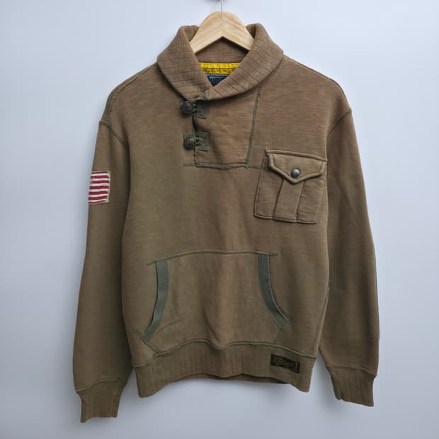 [M] 폴로 랄프로렌 성조기 숄카라 스웻셔츠 카키