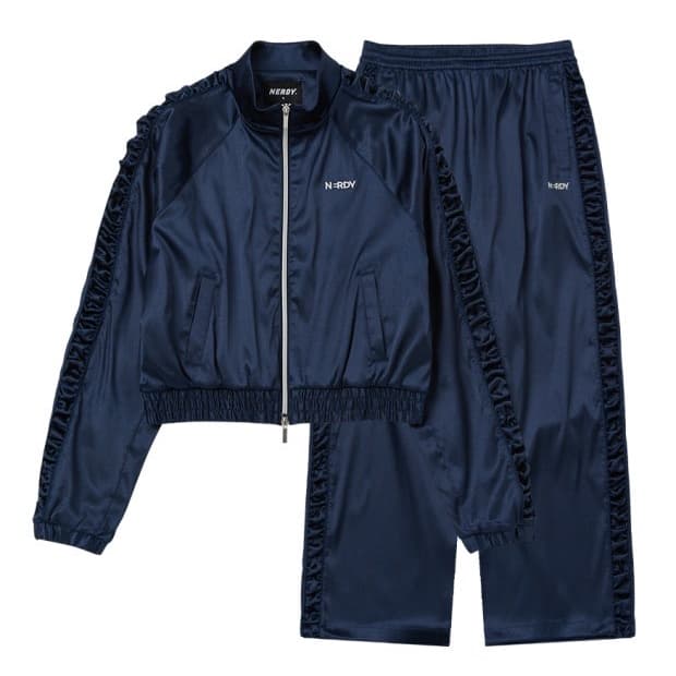 새상품 택)널디 우먼 트랙 세틴 탑 팬츠 투피스 세트 블랙