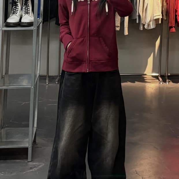 아베크롬비 y2k 버건디 슬림핏 후드집업 A3704