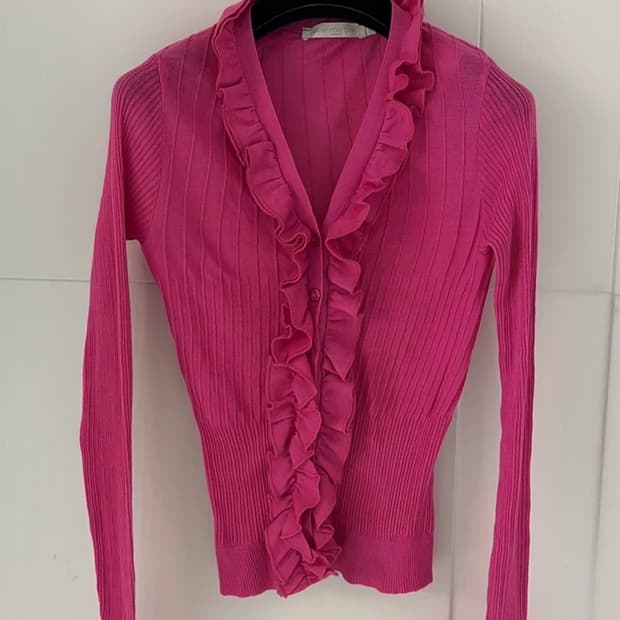 안느 퐁텐 핑크 프릴 니트 가디건44,마른55 정품