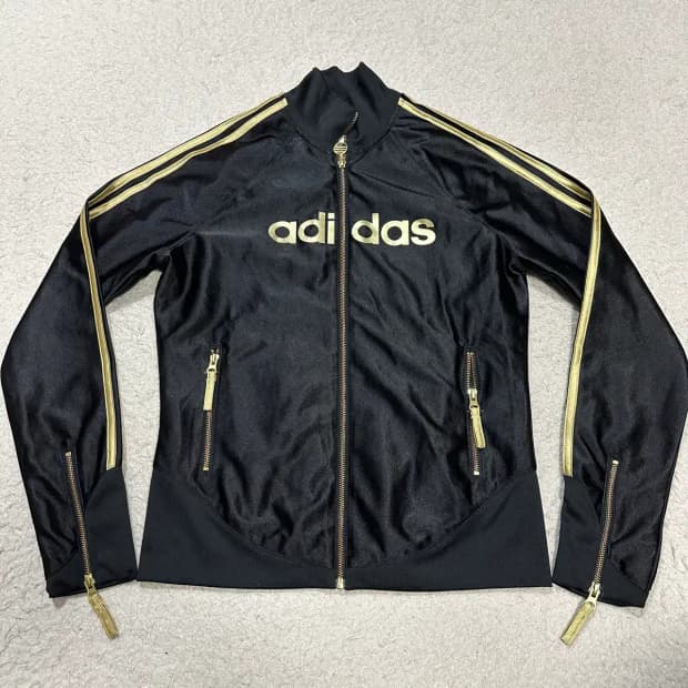 아디다스 블랙/골드 삼선 트랙탑 져지 여성 xl