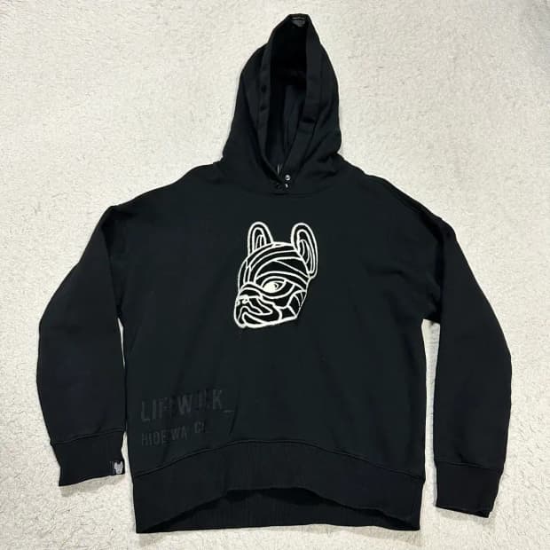라이프워크 강아지 자수 후드티 블랙 기모 free