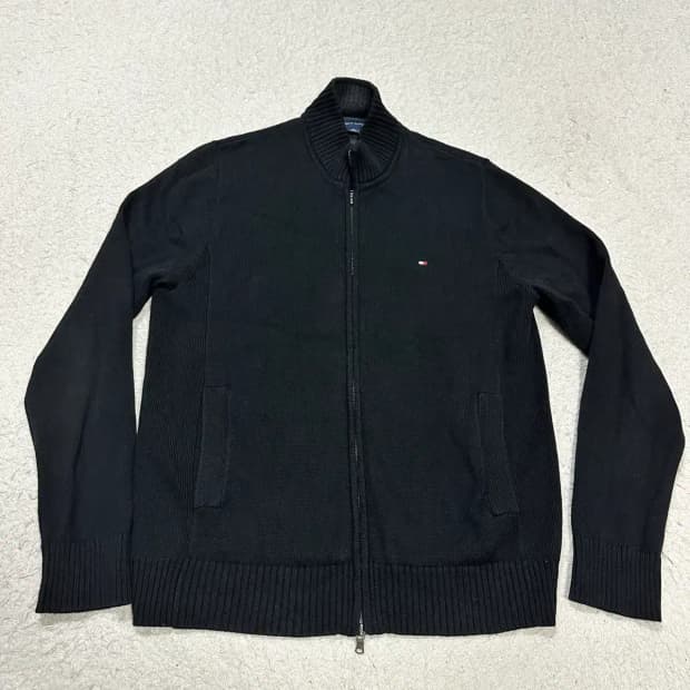 타미힐피거 블랙 니트 집업 m