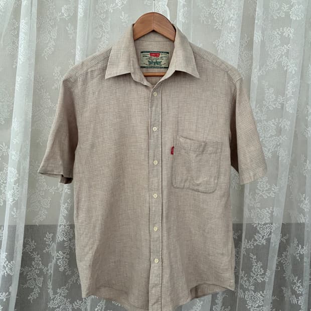 S-M) 리바이스 일본 와플 반팔 셔츠 베이지