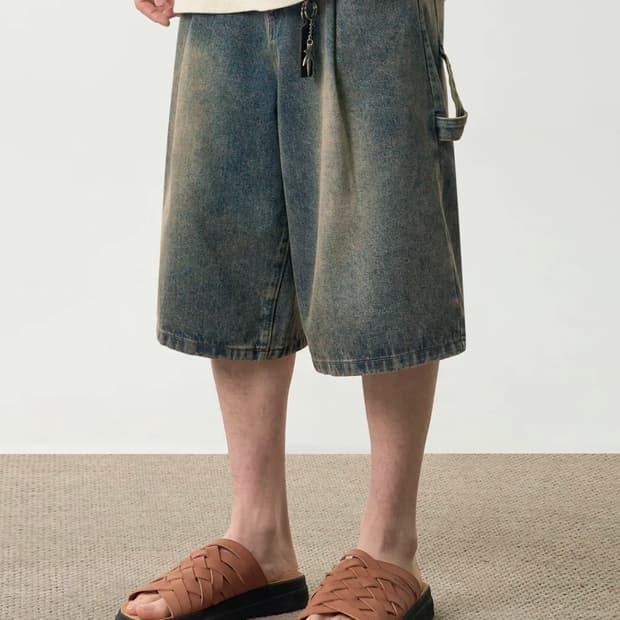 빈티지 워싱 카펜터 데님 버뮤다 팬츠