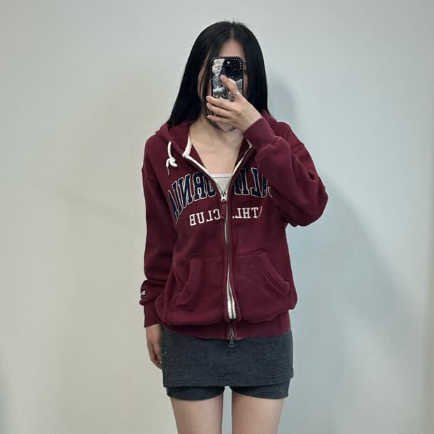 후아유 y2k 와투케 버건디 후드집업