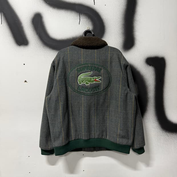 FW19 슈프림 x 라코스테 울 봄버 자켓 그린 체크