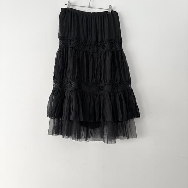 Embroidery slit net mix skirt