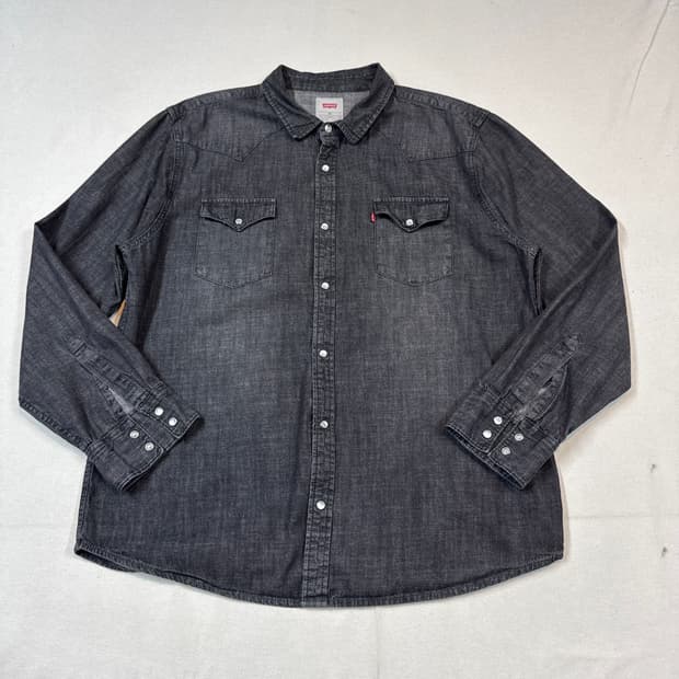 XL) 리바이스 투포켓 웨스턴 흑청 데님 셔츠