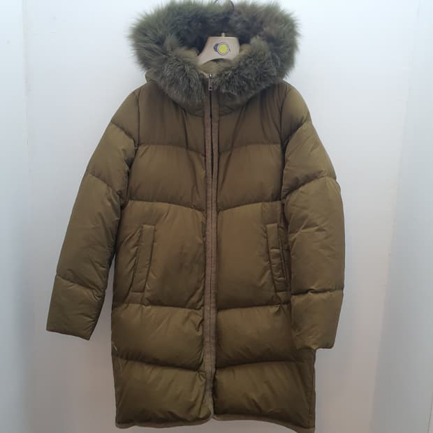 Izzat baba 여성 구스다운 롱패딩 카키