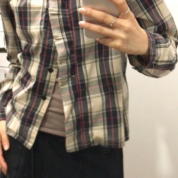 네이비 레드 체크 블라우스