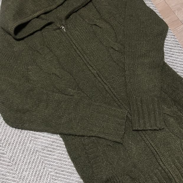 빈티지 카키 니트 후드 원피스